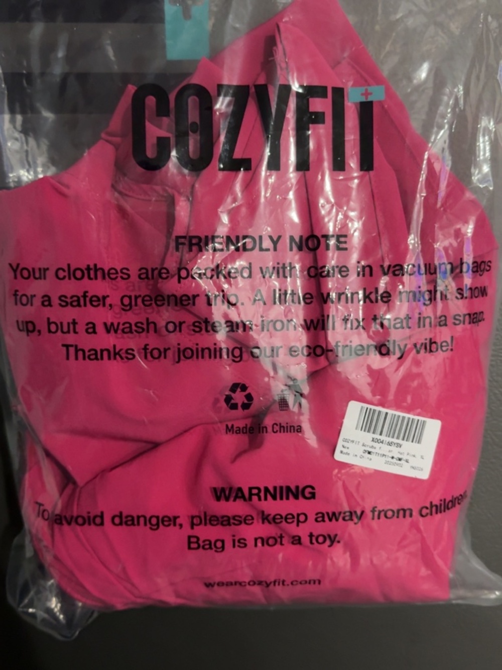 COZY FIT XL HOT PINK SCRUB TOP & PANTS